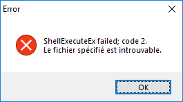 Shellexecuteex сбой код 2 не удается найти указанный файл